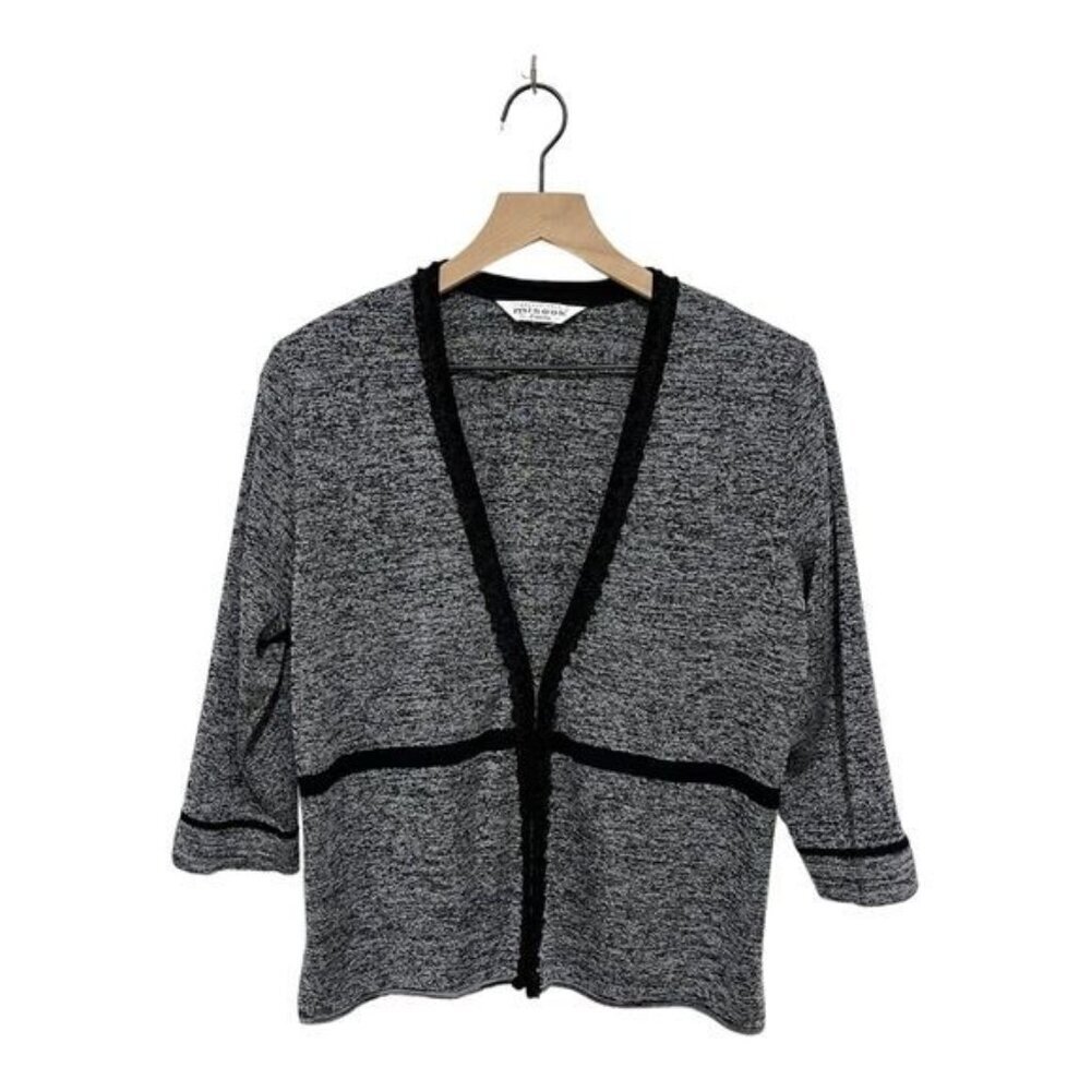 Misook 3/4-Sleeve Space-Dye Jacket with Velvet Ribbon Trim – Size MP